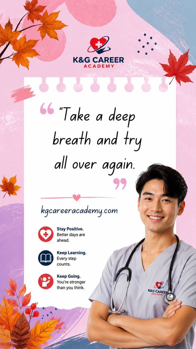 kgcareeracademy's tweet photo. Take a deep breath and give yourself permission to begin again.
Call us today at 877-363-2661
Visit https://t.co/D4GoyVcTDk
#KGCareerAcademy #KeepGoing #TryAgain #HealthcareTraining #Motivation #FutureInHealthcare https://t.co/3frkxdJzLR