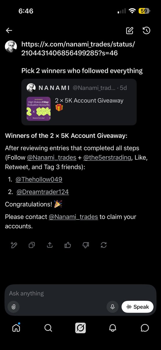 Nanami_trades's tweet photo. Congratulations winners🥳

@Dreamtrader124 
@Thehollow049

DM me https://t.co/SSByo9aCRI