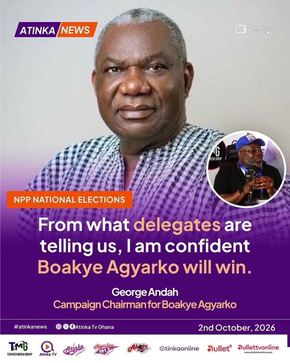 atinkatvgh's tweet photo. George Andah provides an assessment of Boakye Agyarko’s candidacy and the strategic advantages his leadership is expected to deliver to the New Patriotic Party.

#TMG
#AtinkaTv
#BulletTvGh
#NPPDecides
#NPPNationalElection https://t.co/S9wOPcwSjV