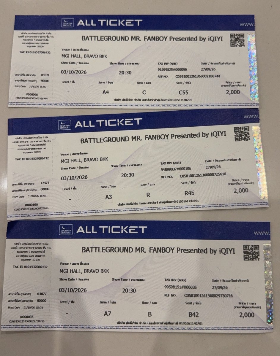 HelloPuppyTix's tweet photo. ปล่อยบัตร 2000 ต่ำกว่าหน้าบัตร

โซน A3 A4 A7 
ที่นั่งเปล่า 500฿ (ว่าง 3)

นัดรับหน้างาน ตอนนี้ ไม่มีมัดจำค่ะ 
#รักสุดใจนายแฟนบอยSeries
#MrFanboySeries https://t.co/Sj3jCFLSml