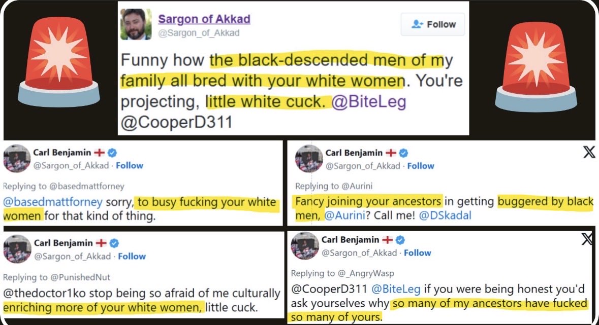 MaajidNawaz's tweet photo. Dear Carl, is @BritBoy95X correct in identifying that these tweets are yours?

Were you being racially degrading about “fu*king white women” to out breed them?

And does your male lineage originate from your “fully black” grandad who “bred” with white women? https://t.co/67D3ZJGYV1