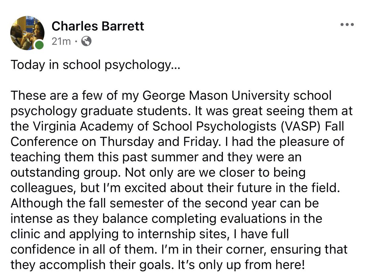 _charlesbarrett's tweet photo. …Not only are we closer to being colleagues, but I’m excited about their future in the field… I have full confidence in all of them. I’m in their corner, ensuring that they accomplish their goals. It’s only up from here! #itsalwaysaboutthechildren #todayinschoolpsychology https://t.co/wujsPUTLkB