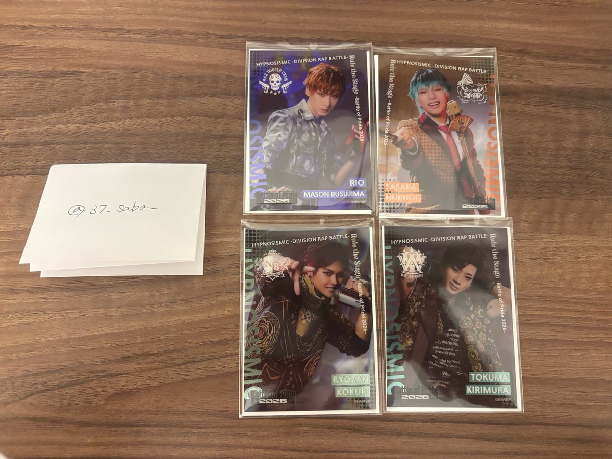 37_saba_'s tweet photo. 【交換】ヒプステ BoP2026 クリカ

譲▶︎A 理鶯、簓
　   B狐久里、徳磨

求▶A十四
　   Bリョータ、道四郎

･郵送交換
･交換はA⇔A、B⇔B
･それぞれ各1
お気軽にお声掛けください https://t.co/Kcr1DDeMDW