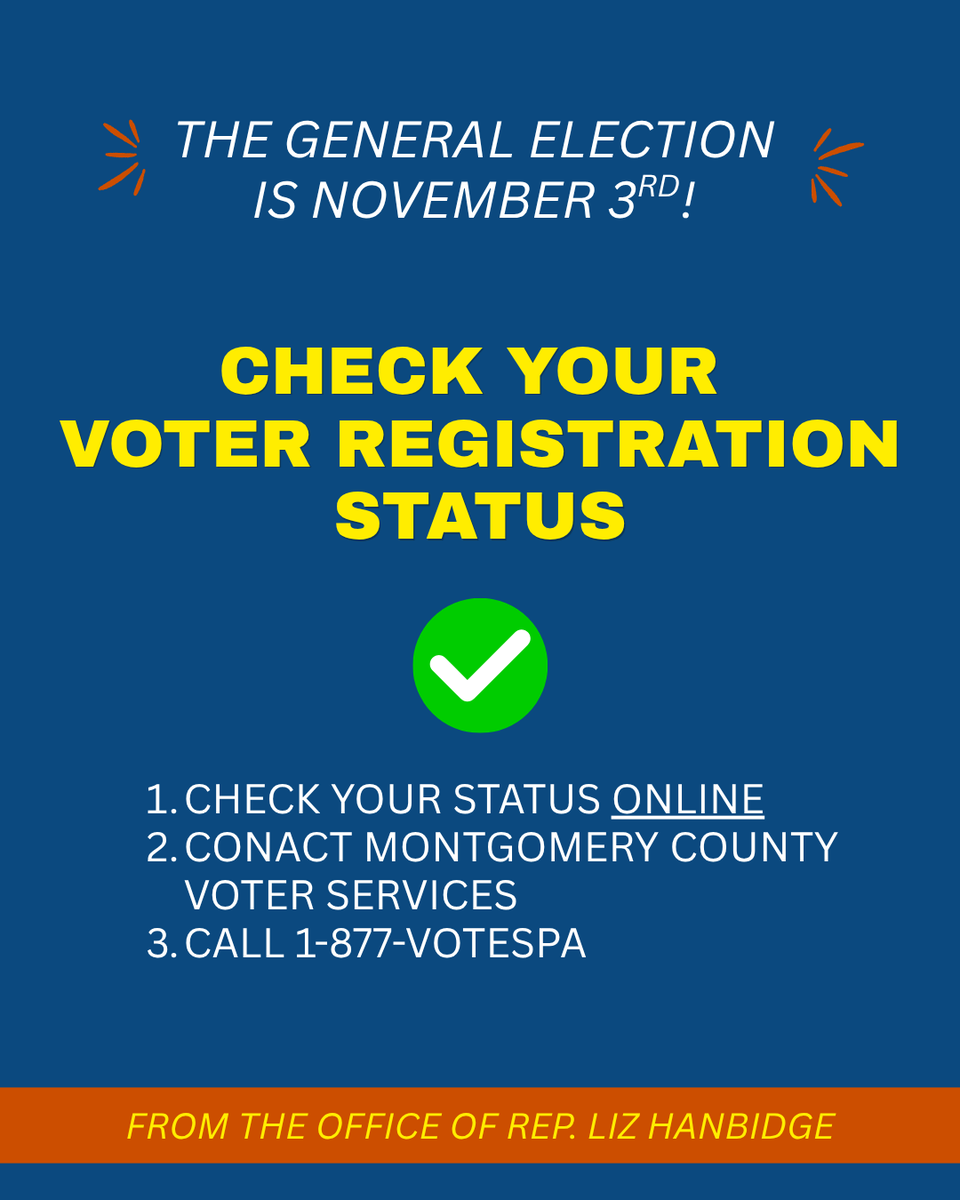 RepHanbidge's tweet photo. Make sure your voice is heard on Election Day by confirming your voter registration/mall-in ballot status at the following websites.

𝐕𝐨𝐭𝐞𝐫 𝐑𝐞𝐠𝐢𝐬𝐭𝐫𝐚𝐭𝐢𝐨𝐧 𝐒𝐭𝐚𝐭𝐮𝐬:  https://t.co/0hIdt7g7lg

𝐌𝐚𝐢𝐥-𝐢𝐧 𝐁𝐚𝐥𝐥𝐨𝐭 𝐒𝐭𝐚𝐭𝐮𝐬: https://t.co/B2P9GE5V9Z https://t.co/L6KxGCSPHx