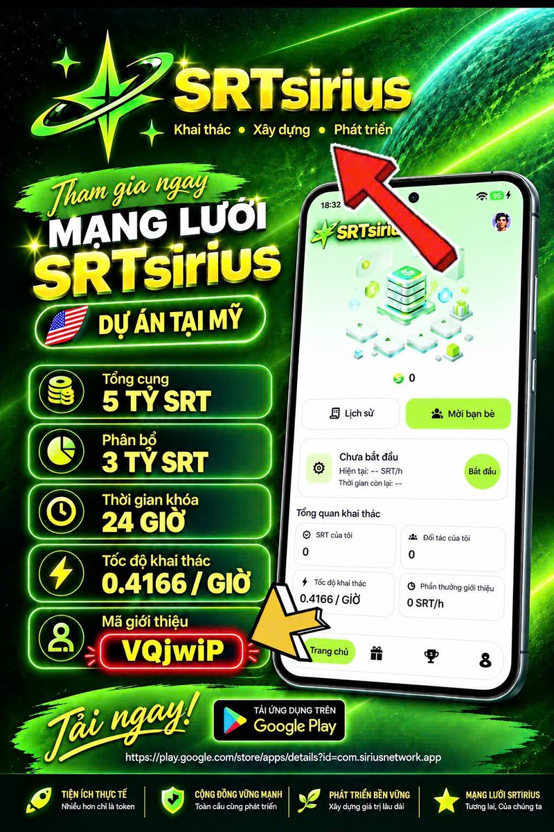 ductamcrypto's tweet photo. Anh em ai siêng đào coin tham gia ngay dự án này 👇
🎁 SRTsirius - Dự án đào coin mới toanh đến từ Mỹ 🇺🇸
💰 Tổng cung 5 tỷ
🔋 Khai thác 24h/1 lần
❌ Không thấy có quảng cáo
📱 Có app trên CH Play
🎯 Nhập mã mời để khai thác: VQjwiP
#srtsirius #siriusnetwork #web3 https://t.co/usPnsmjACZ