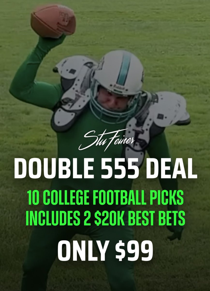 StuartFeiner's tweet photo. Great morning to you ready to roll. It is here, the strongest and most sure thing in the sports gambling industry, my 100,000 all in maximum best bet. This is for people that bet 10k to 500k a day and its a blowout, last week was Florida, 2 was agao was Louisville. 11 winners 3 best bets, 10 cfb for 99 with two 20 000 best bets. save 8k thru sunday, text me now.
