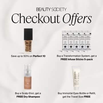 PamMayoYacko's tweet photo. Save up to 50% on Perfect 10
Buy a Transformation System, get a FREE 5-pack of Infuse HA Sticks
Buy a Scalp Elixir, get a FREE Dry Shampoo
Buy Immortal Eyes Bottle or Refill, get the Travel Size FREE
https://t.co/7mVxU7KfTh #beautysociety #infuse #perfect10 #immortal #travelsize https://t.co/9HExE5fX85