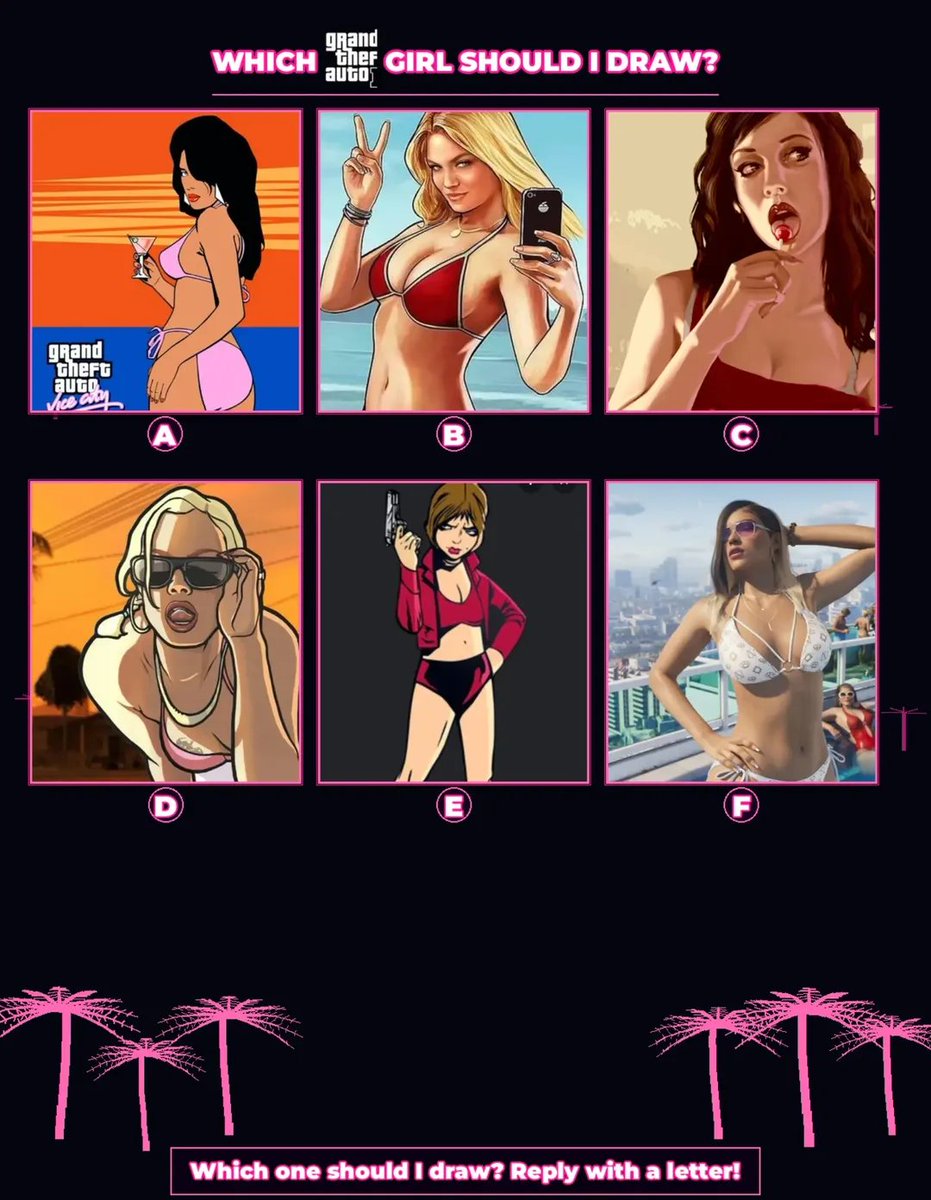 Dreammanlad's tweet photo. Which one should I draw?
#poll #artrequest #nsfw #gta https://t.co/LwYBDEWVHG