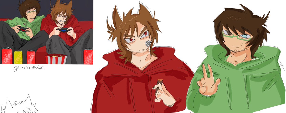 silly_lil_star's tweet photo. I really like @fuzzedmilk design of the boys… wanted to draw them specifically ..weird cropping but whatever #eddsworldtord #eddsworldedd #eddsworld https://t.co/m9OVu2QsCK