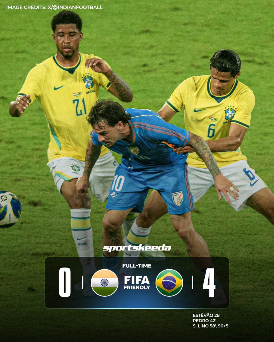 skworldfootball's tweet photo. 🤩🍿 𝐁𝐑𝐀𝐙𝐈𝐋 𝐒𝐇𝐈𝐍𝐄 𝐈𝐍 𝐊𝐎𝐋𝐊𝐀𝐓𝐀!
Estêvão, Pedro and Samuel Lino find the net as Brazil put on a dominant display against India in their international friendly. 🇮🇳🤝🇧🇷
#Brazil #India #Estevao #Pedro #Football https://t.co/QzZFOpZcVv