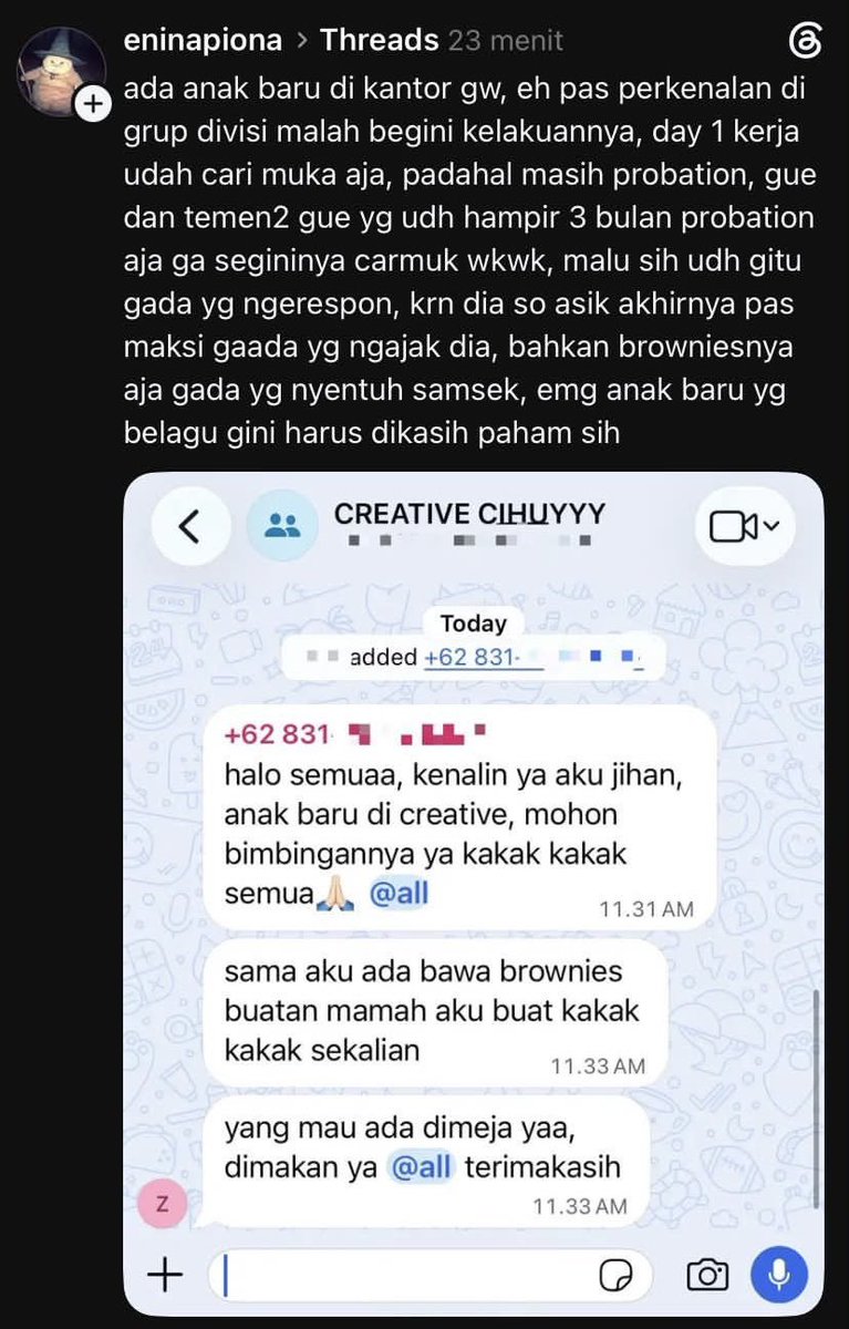sisilvaaa_'s tweet photo. mau sedikit cerita aja sih, gua pernah first time kerja dan gua memang anak nya lumayan humble lah mudah berbaur tapi ada salah satu atasan gua yg ga suka karena gua gampang berbaur, katanya gua cari muka lah, ngambil temen dia lah wkwkw. untungnya gua berhasil keluar dari situ😮‍💨 https://t.co/ssQJHFvcib