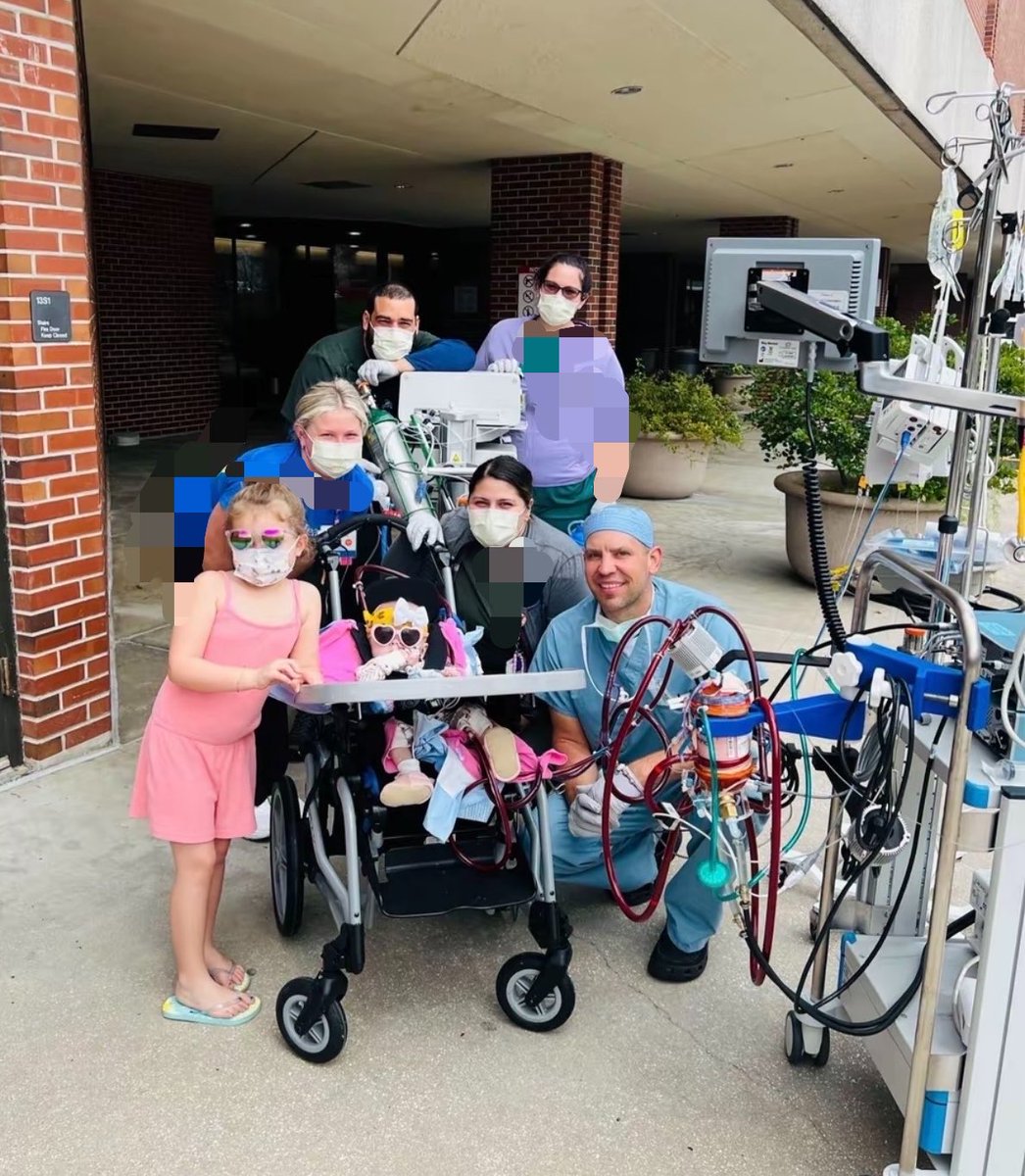 RTshen1's tweet photo. Aubrey’s story 

At just 4 months old, she developed severe RSV infection complicated by necrotizing pneumonia, PARDS &amp; cardiogenic shock

She initially required VA-ECMO. As her cardiac function improved but her lungs remained severely injured, she was transitioned to VV-ECMO https://t.co/0EYTdwYF0j