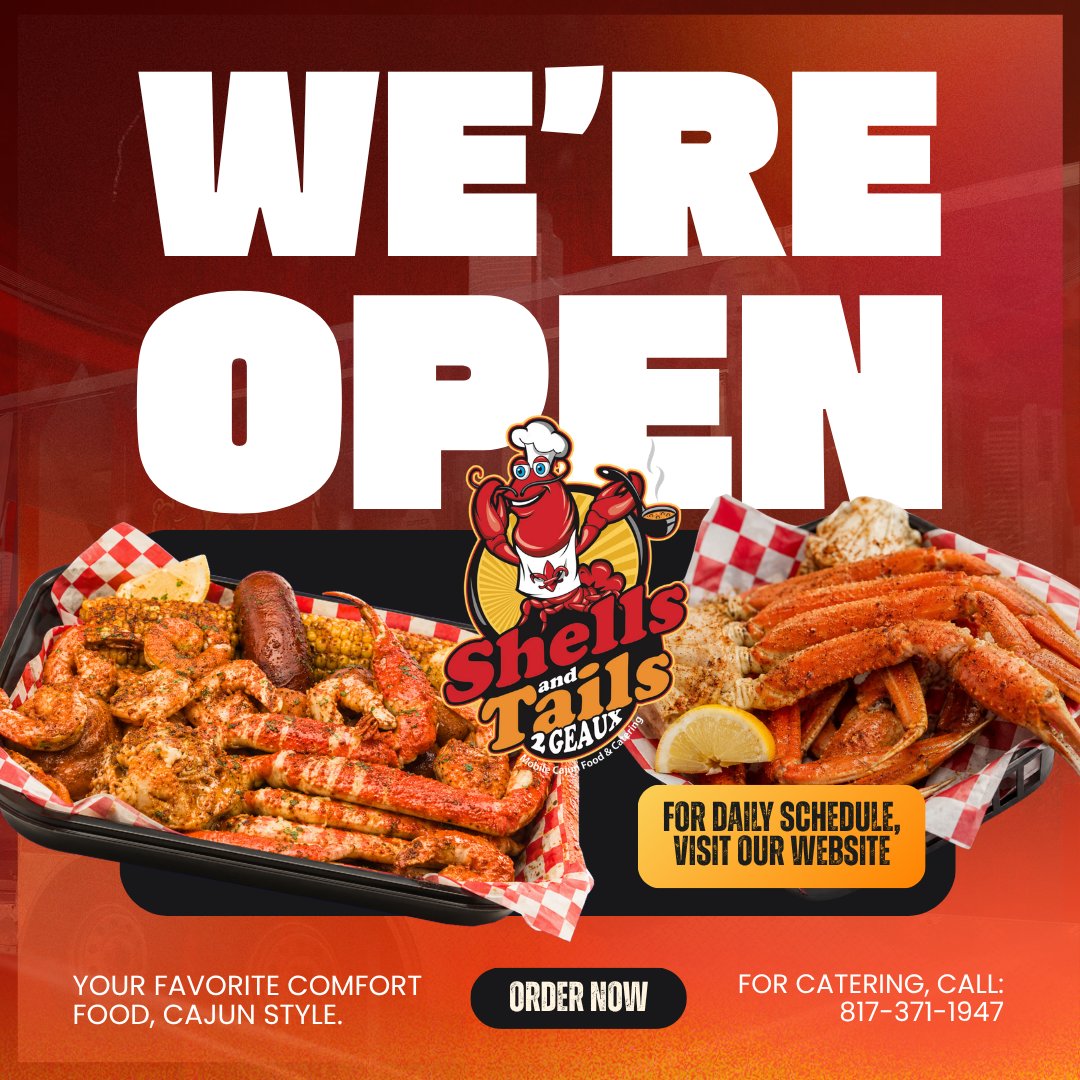 ShellsNTails2Go's tweet photo. WEβRE OPEN! π¦π¦π€β¨
Don't feel like driving? Order online for delivery straight to your doorstep:
π DoorDash
π Uber Eats
π Grubhub
π 324 E. Beltline Rd., DeSoto, TX
π For Catering, Call: 817-371-1947
π https://t.co/dekY8vB9IV
#ShellsAndTails2Geaux #WereOpen https://t.co/7rxvjWX0Bx