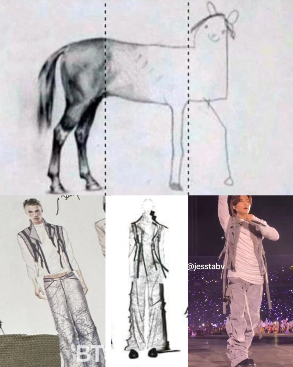 StMinValentino's tweet photo. the life story of Yoongi’s outfit. from the sketch Yoongi approved to the final product. with each stage the quality kept getting worse https://t.co/KFcb0FCzwt
