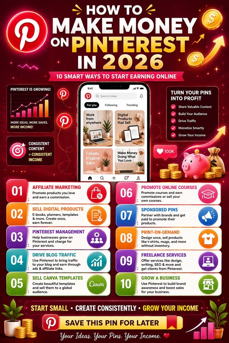 rm61622's tweet photo. 💰 Turn your Pinterest passion into profit in 2026! 📌
10 smart ways to earn online, grow your audience &amp; build your brand. 🚀
Start small. Stay consistent. Grow your income!
#PinterestMarketing #MakeMoneyOnline 
#PassiveIncome 
#SideHustle 
#AI短剧 
#AI https://t.co/0aWGLsc0Ym