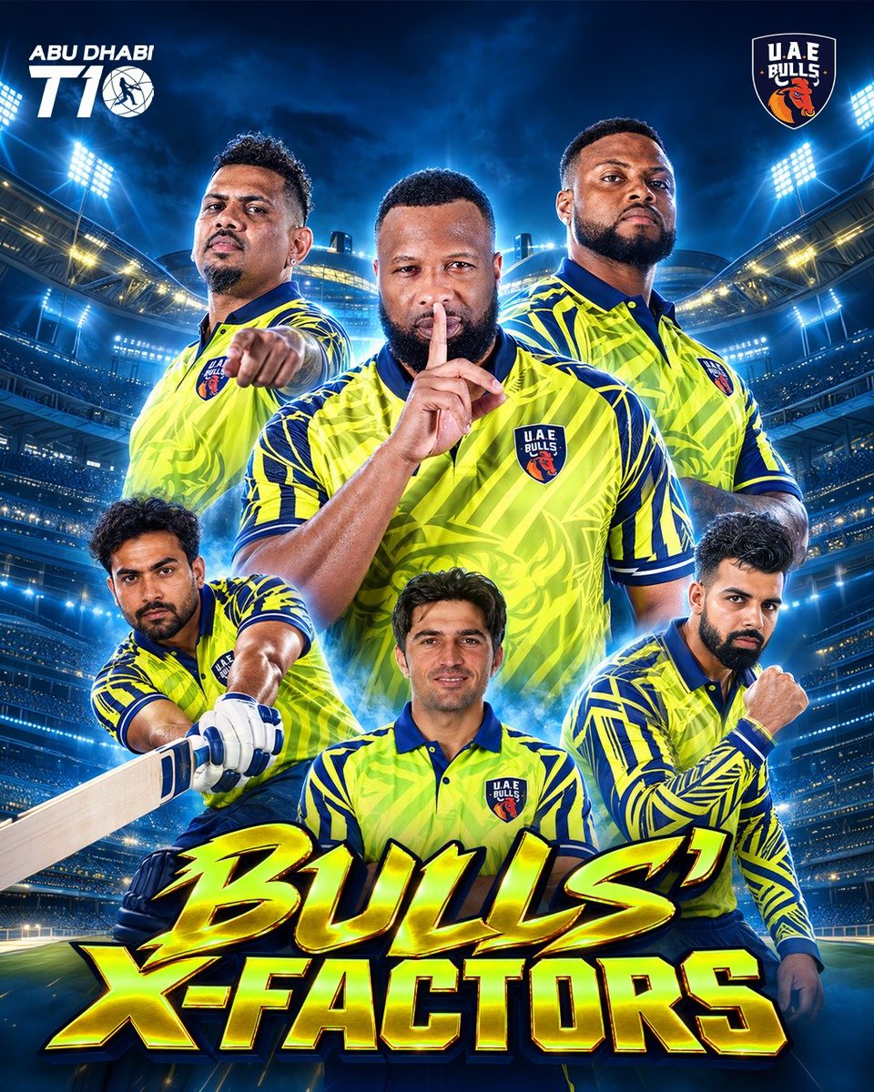 BullsT10_'s tweet photo. Bat when it matters. Bowl when it counts. The Bulls’ all-rounders are ready to make their mark in all departments. 

#UAEBulls | #YallaLetsGo |  #AbuDhabiT10 | #CricketsFastestFormat | #InAbuDhabi

@KieronPollard55 @SunilPNarine74
@DavidDejonge2

{UAE Bulls, Abu Dhabi T10, Squad} https://t.co/BuCzVnUkY0