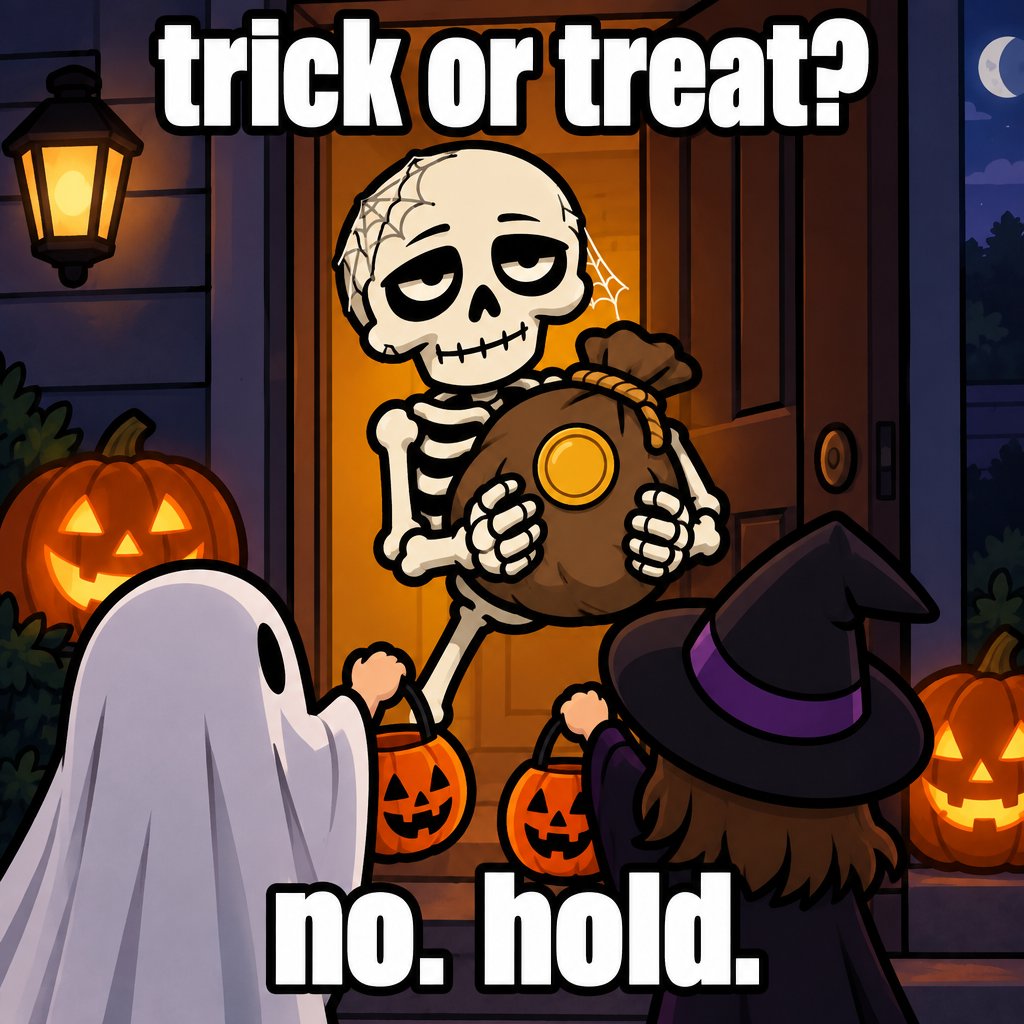 bagbonescoin's tweet photo. trick or treat? no. hold. 💀 https://t.co/o8HWz1HgNP