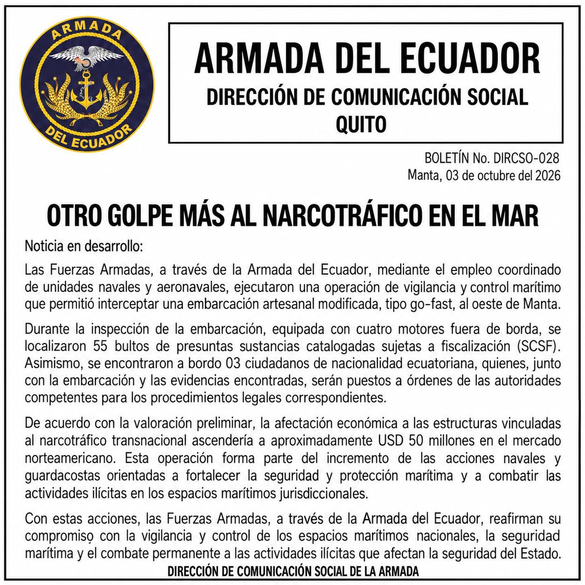 armada_ecuador's tweet photo. 🚨 OTRO GOLPE MÁS AL NARCOTRAFICO EN EL MAR 🚨

@FFAAECUADOR 
@DefensaEc https://t.co/Ba2ZfVPuS9