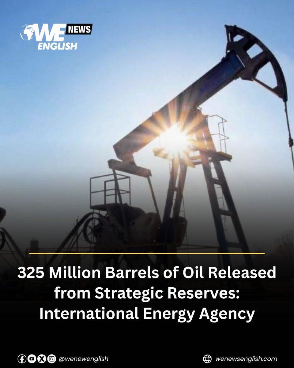 WENewsEnglish's tweet photo. The International Energy Agency (IEA) announced on Saturday that its member countries have successfully released 325 million barrels of oil and oil products from strategic reserves out of the 400 million barrels pledged in March. 

Read the complete story on our website. 

#EnergyReserves