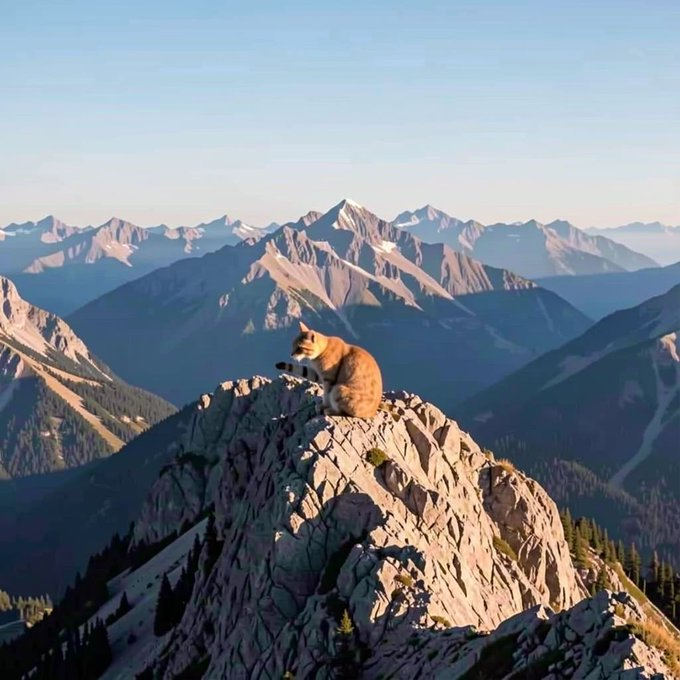 StepCoinsol8's tweet photo. These mountaineers were at the HIGHEST peak and saw a cat there

Sitting there

Literally the Übermensch cat

2449 metres in the mountains

Check the video alone - it reminds me of the mouse that was on top of the mountain https://t.co/c4xelJCfC2