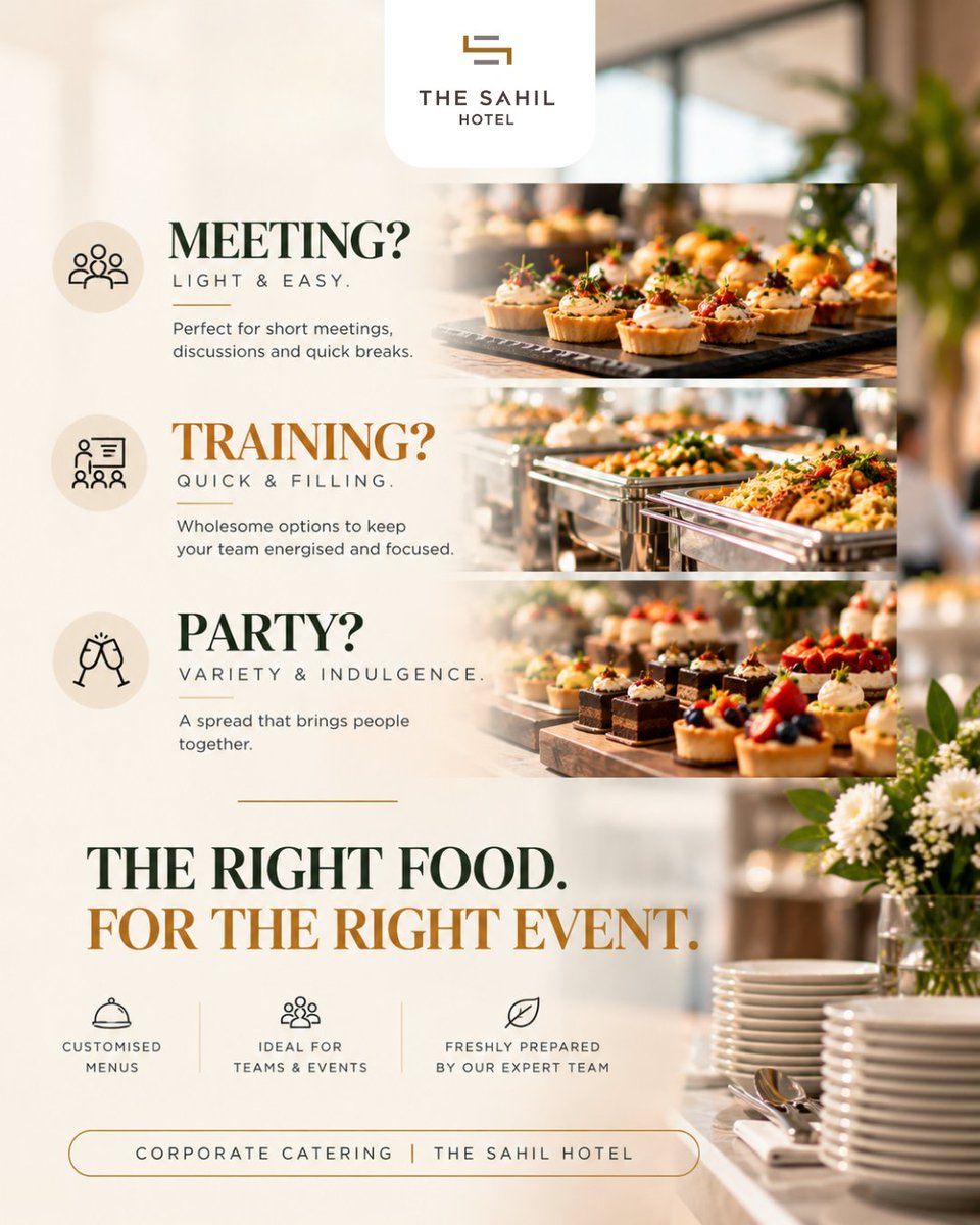 TheSahilHotel's tweet photo. Corporate event? The menu isn't one-size-fits-all.

Light bites for meetings. Filling options for training. Variety for parties. Customised corporate catering at The Sahil Hotel, Mumbai Central.

#CorporateCatering #MumbaiCentral https://t.co/luWFh9K250