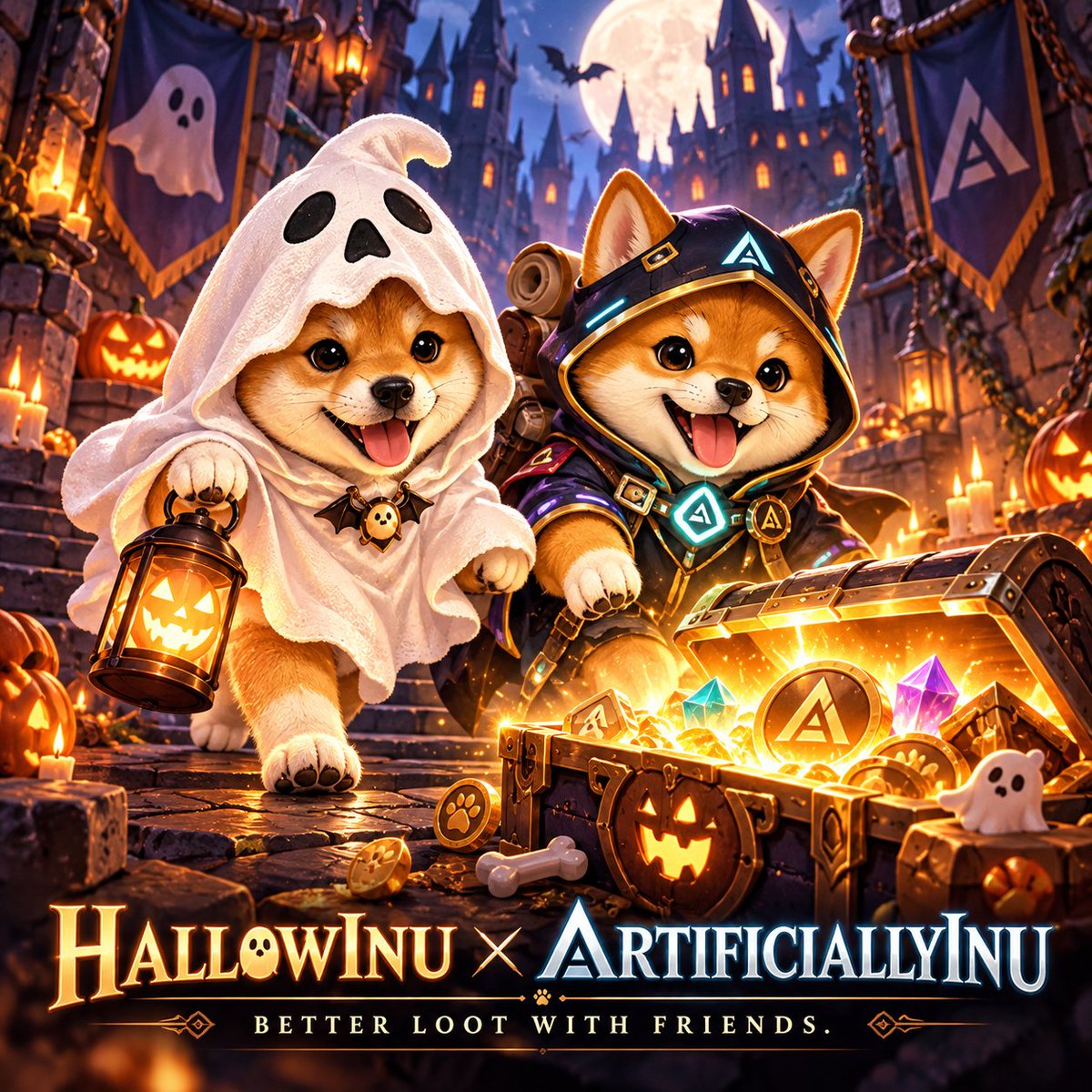 Hallowinustonk's tweet photo. Halloween raid unlocked. 🎃👻

$HALLOWINUSTONK pulled up with @ArtificiallyInu for one rule only :

better loot with friends.

Two INUs.

One haunted run.

Infinite loot potential.

🎮 PvE mode : ON

👻 $HALLOWINUSTONK https://t.co/l5c7g6u31w