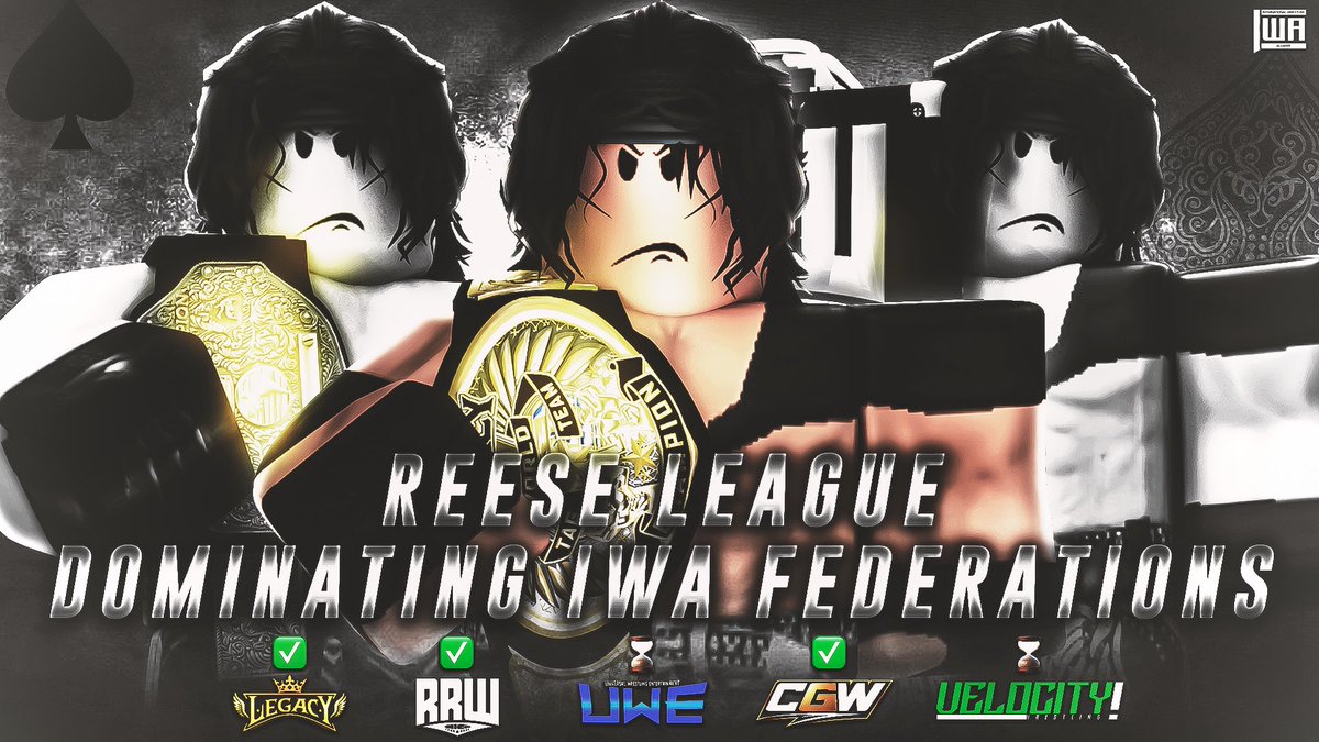 IWA_RBLX's tweet photo. DOMINATION. 💥

#ReeseLeague continues to tear through the IWA, leaving his mark across federation after federation as he sets his sights on becoming one of the greatest to ever do it.

With victories and success across 3 of the 5 IWA federations, Reese has already proven he can compete at the highest level. Now, the question is simple: how far can he take this run?

The hunt for glory continues. 🔥

#IWA2026