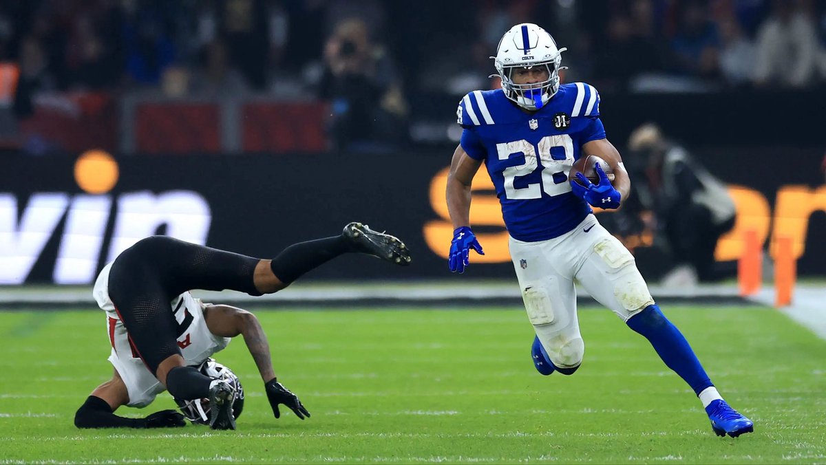 SleeperColts's tweet photo. With 78 rushing yards against Washington, Jonathan Taylor will be the all-time leading rusher in international games in NFL history. https://t.co/iMo2m4Fh0D