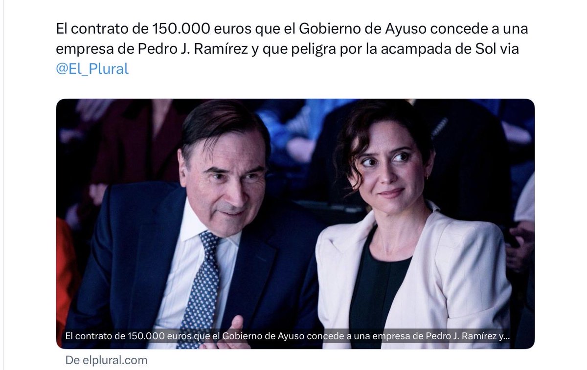 anluma99's tweet photo. Pedro J ya no dirige un periódico:  dirige un instrumento al servicio propagandístico de Ayuso, y lógicamente recibe beneficios económicos a cambio https://t.co/AKkdq42dlg