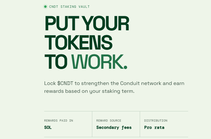 conduitai_labs's tweet photo. Staking is opening soon ⌛️

And we are building it around real utility + sustainable rewards.

→ 50% of creator fees will flow to solana:DDGPxc1kb2EFV5zmwznRQGkRdmmSuuHffths1NsEASY stakers
→ Rewards distributed every second from the daily pool
→ Every 24H, fresh creator fees flow into the staking treasury
→ No lock period - stake & unstake anytime

And there is more:
Stake CNDT and unlock FREE access to the Advanced Agentic Terminal.

No need to burn solana:9cRCn9rGT8V2imeM2BaKs13yhMEais3ruM3rPvTGpump or CNDT for advanced agentic tasks while you are staking.

The CNDT up only flywheel is coming 🔥
