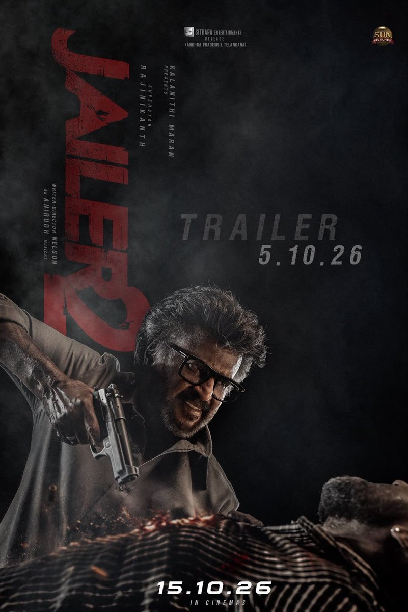 venupro's tweet photo. The most-awaited trailer of #Jailer2 releasing on October 5th ! 🔥⚡

@rajinikanth @Nelsondilpkumar @anirudhofficial @vidya_balan @iam_SJSuryah #SurajVenjaramoodu @meramyakrishnan @iYogiBabu @mirnaaofficial @vijaykartikdop @Nirmalcuts @ChethanDsouza @AlwaysJani @KiranDrk @sunilreddy22 #PallaviSingh @valentino_suren @Alagiakoothan #SantoshRaju @Vamsi84 @SitharaEnts @kabilanchelliah @kuchirayar73 @RIAZtheboss #Jailer2FromOct15