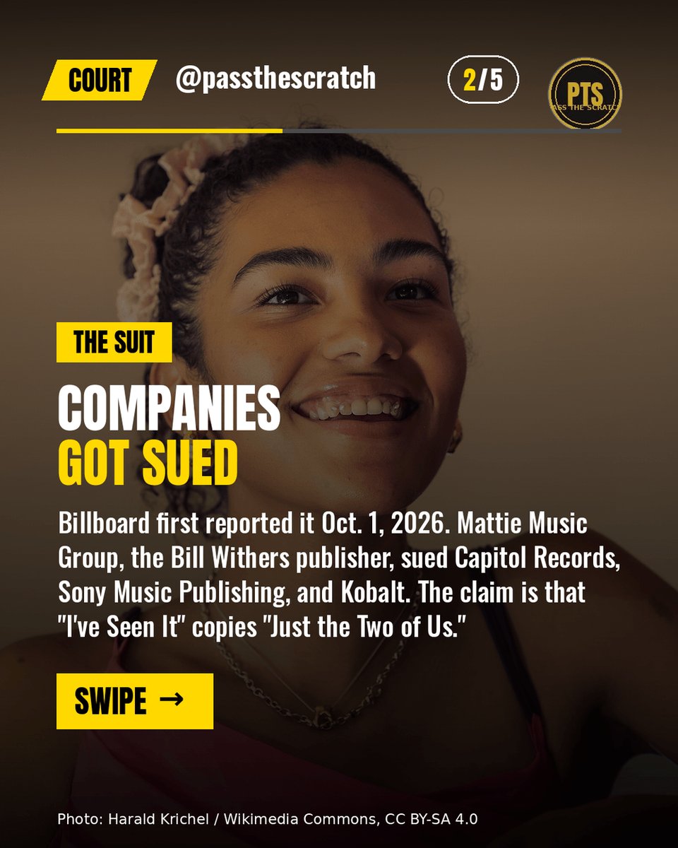cryptonewb_e's tweet photo. Olivia Dean is not a defendant. Mattie Music Group sued Capitol, Sony Music Publishing, and Kobalt, claiming "I've Seen It" copies "Just the Two of Us."
Allegation. No ruling. Los Angeles, case 2:26-cv-11383. TMZ has it too.
#OliviaDean #PassTheScratch https://t.co/vdL1Ys44p5