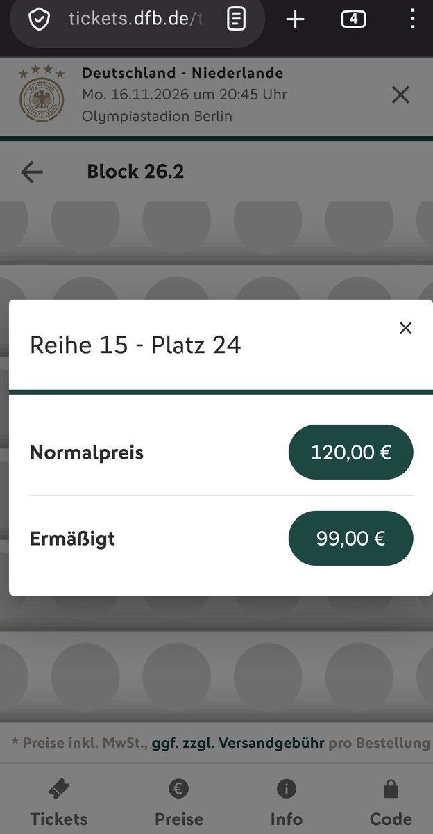 MichaelSch1309's tweet photo. @DFB @DFB_Team: Das sollen fanfreundliche Preise sein? 120 € im Oberrang gegen die #Niederlande ⚠️⚠️ Ihr seid doch von allen guten Geistern verlassen worden. #GERNED #NationsLeague #Berlin #Olympiastadion #dfb #dfbteam https://t.co/2iyZTizbpx