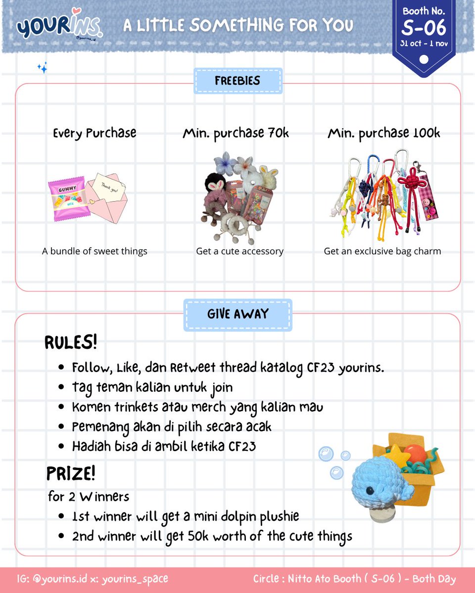 yourins_space's tweet photo. [4/4] 💗+🔁 are appreciated ୧⍤⃝💐

GIVEAWAY TIME 🥳
For 2 Winners 🙌🏻
Win up to 50k worth of trinkets 

Period: 03-15 Oct 2026

Rules &amp; how to enter are on the image bellow 👇🏻

Good luck everyone and see u at CF23!
🍀🧸
#cf23 #giveaway #GA https://t.co/wp6aBXykiw
