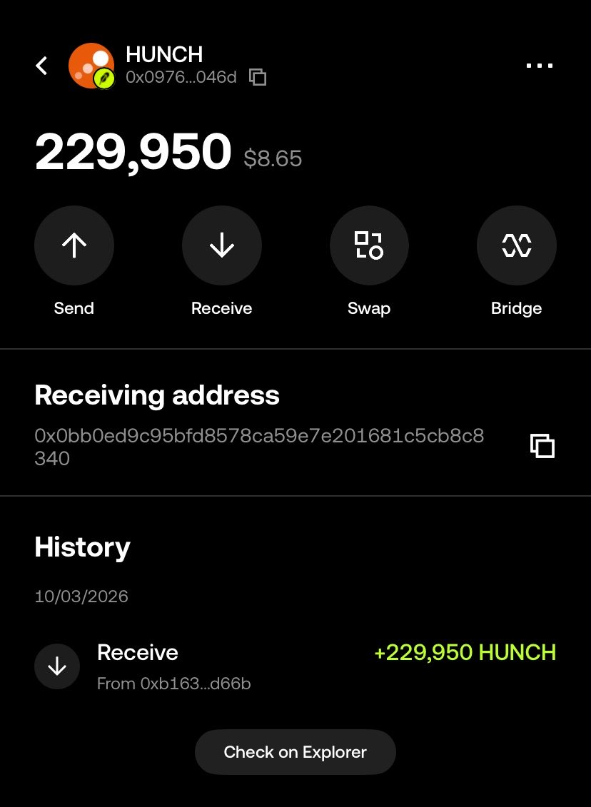 big_beccaa's tweet photo. Thank you very much for the shoutout @0xileri 

You’ve always been a great supporter to us and this is the least i can do.

Looking forward to seeing more of this, and I say $HUNCH to the moon and beyond 

Big ups to you once again 🫡.

I just claimed 229,950 $HUNCH for supporting @hunchmode early.

To claim yours, check out the quoted post ⤵️