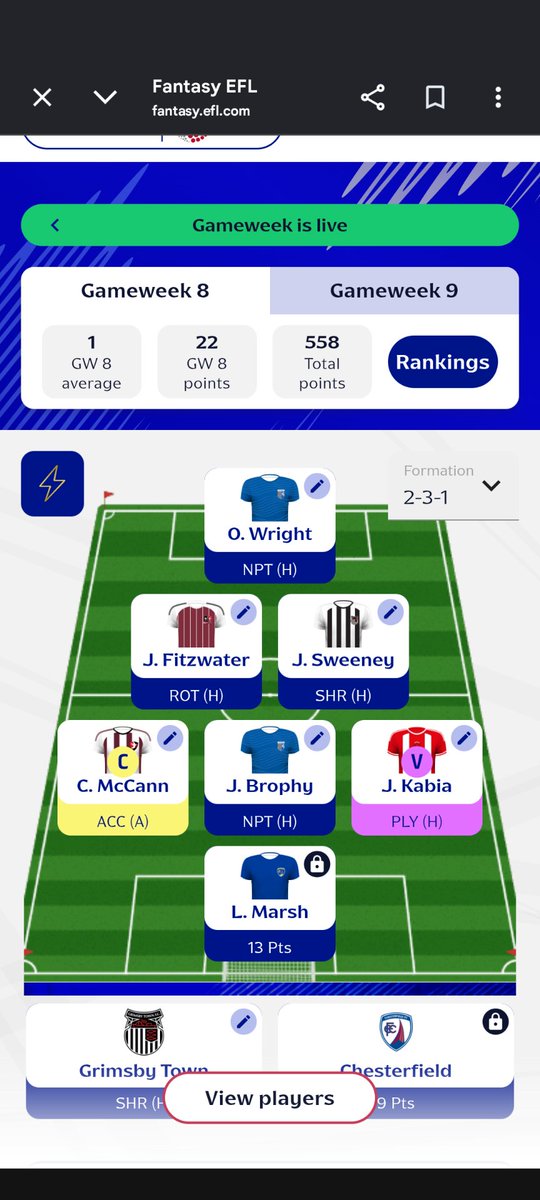 Fpljake26's tweet photo. @EFLFantasyTips It's annoying cos I was on Marriot captain and was certain he'd score if he played but now it's on mccann so hopefully he hauls https://t.co/IFsL3YhUbC