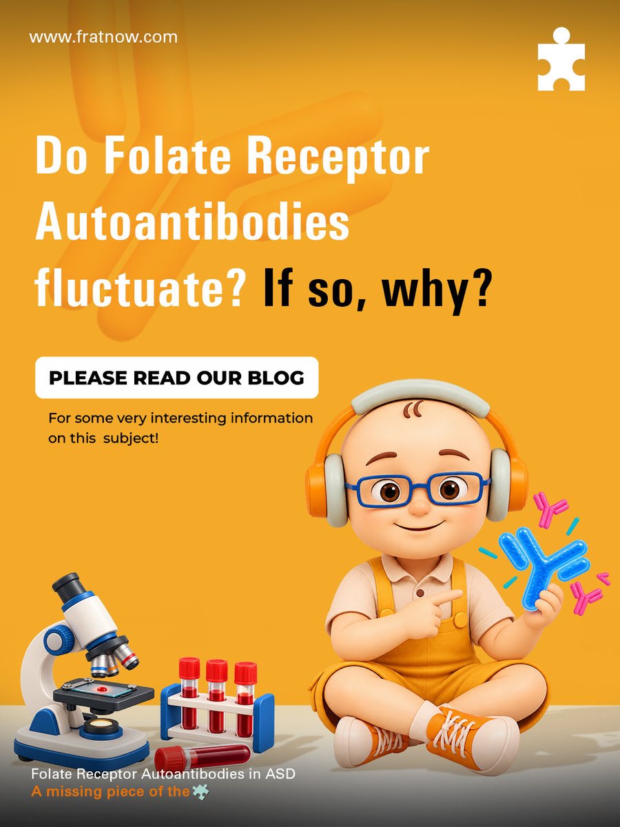 AutismFrat's tweet photo. single FRAT®️ test may not tell the whole story—folate receptor autoantibodies can fluctuate over time.
Understanding these changes can be important for accurate diagnosis and clinical management.
Read the blog - https://t.co/vRCs2Tp8a7
#FolateReceptor #FRATTest #CerebralFolateDeficiency #Autoantibodies #Neurodevelopment