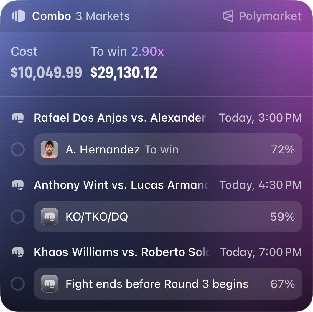 DreamsBets's tweet photo. UFC Parlay 🔥

$10,000 > $30,000 

Get my 5X UFC parlay by joining my Polymarket squad ~ https://t.co/RRbGcAzMv1

❤️ If Tailing https://t.co/pcWrM0Hm4G