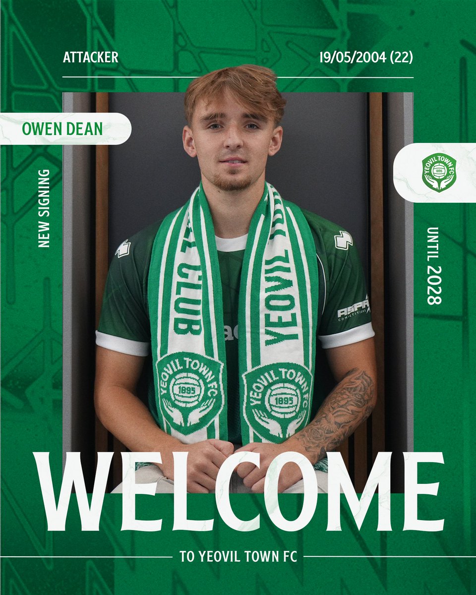 YTFC's tweet photo. Welcome, Owen Dean! ✍️

We are delighted to announce the signing of Owen Dean from Farnham Town for an undisclosed fee, with the forward putting pen to paper on a deal until 2028.

#YTFC 💚 https://t.co/hLzNFTHPnz