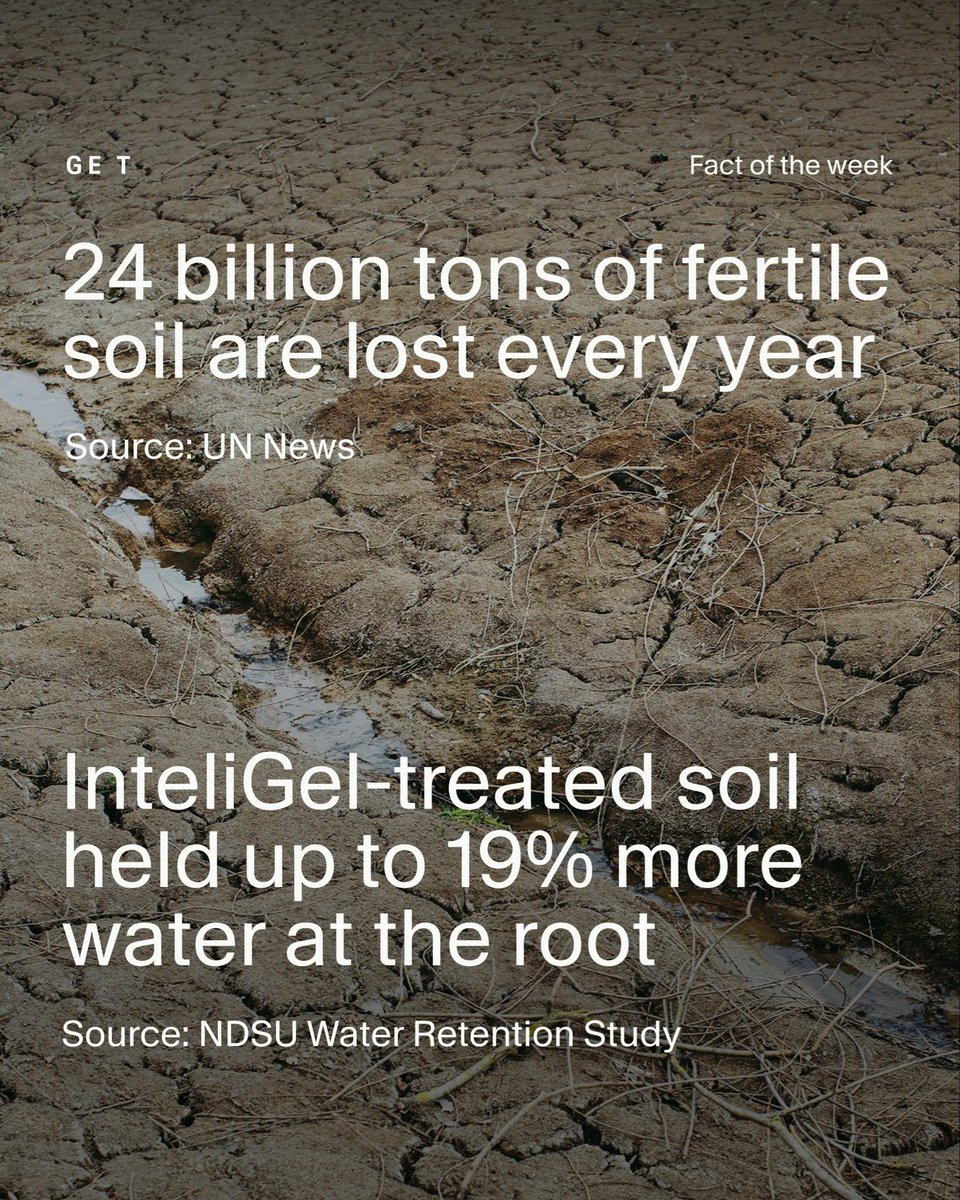 get_inteligel's tweet photo. 24 billion tons of fertile soil vanish every year. 🌍

The UN estimates that degradation costs economies up to 8% of GDP a year.

InteliGel is designed to help keep water and nutrients where they belongs.

#SoilHealth #SaveSoil #UNited4Land #LandRestoration #AgTech https://t.co/LHUFIMEloX