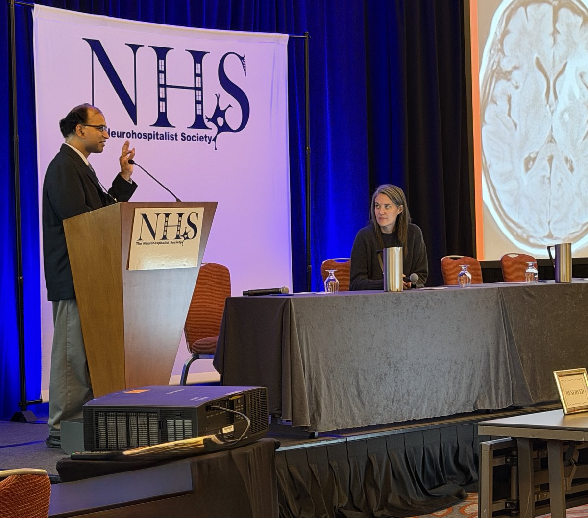 Neurohosp's tweet photo. Day 2 kicked off with "Stump the Neurohospitalist"! Dr. Shamik Bhattacharyya brought the tough cases, and Dr. Alexandra Muccilli took them on live. Brains officially awake 🧠☕ #Neurohospitalist #MedEd #NHS2026 https://t.co/BCT71II2rA