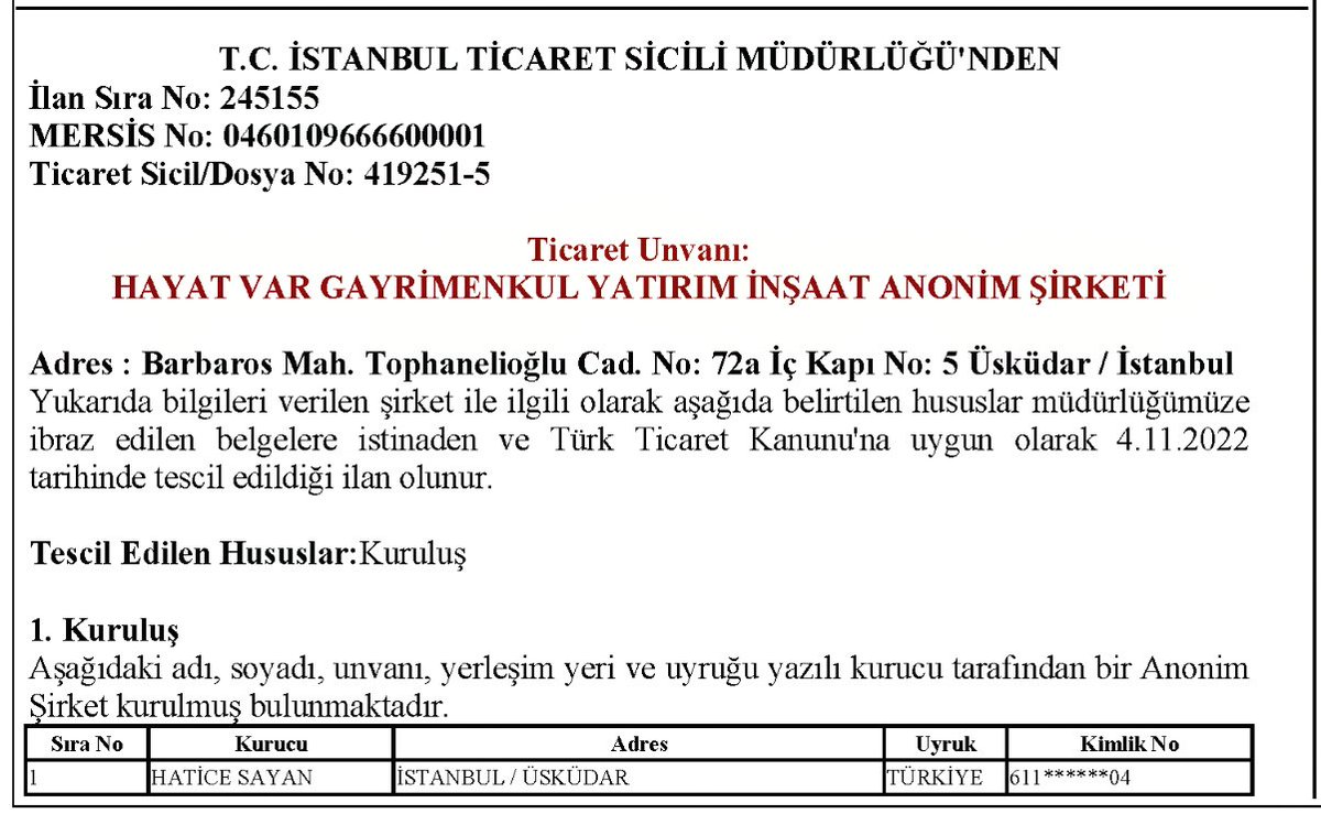 uzunyigit's tweet photo. Anneniz Hatice Sayan’ın 2022’de kurduğu Hayat Var Gayrimenkul Yatırım İnşaat AŞ’nin vergi matrahı, 2024’te 4,84 milyon TL iken 2025’te 26,08 milyon TL’ye yükselmiş görünüyor. 

Yaklaşık 5,4 katına çıkan bu matrah hangi işlemlerden oluştu? Şirket hangi taşınmazları, kimlerden, hangi bedellerle aldı ve kimlere sattı? 

Annenizin şahsi taşınmazlarından şirkete devredilen veya şirket üzerinden satılan oldu mu? Bu alımların finansmanı nasıl sağlandı? 

Az önce sıraladığım taşınmazlar dışında, anneniz Hatice Sayan’ın İstanbul’da toplam değerinin yaklaşık 50 milyon TL olduğu belirtilen dört daireye daha sahip olduğu iddiası doğru mu? 

Bu daireler hangi tarihlerde, hangi bedellerle alındı ve bugün hala annenizin mülkiyetinde mi?