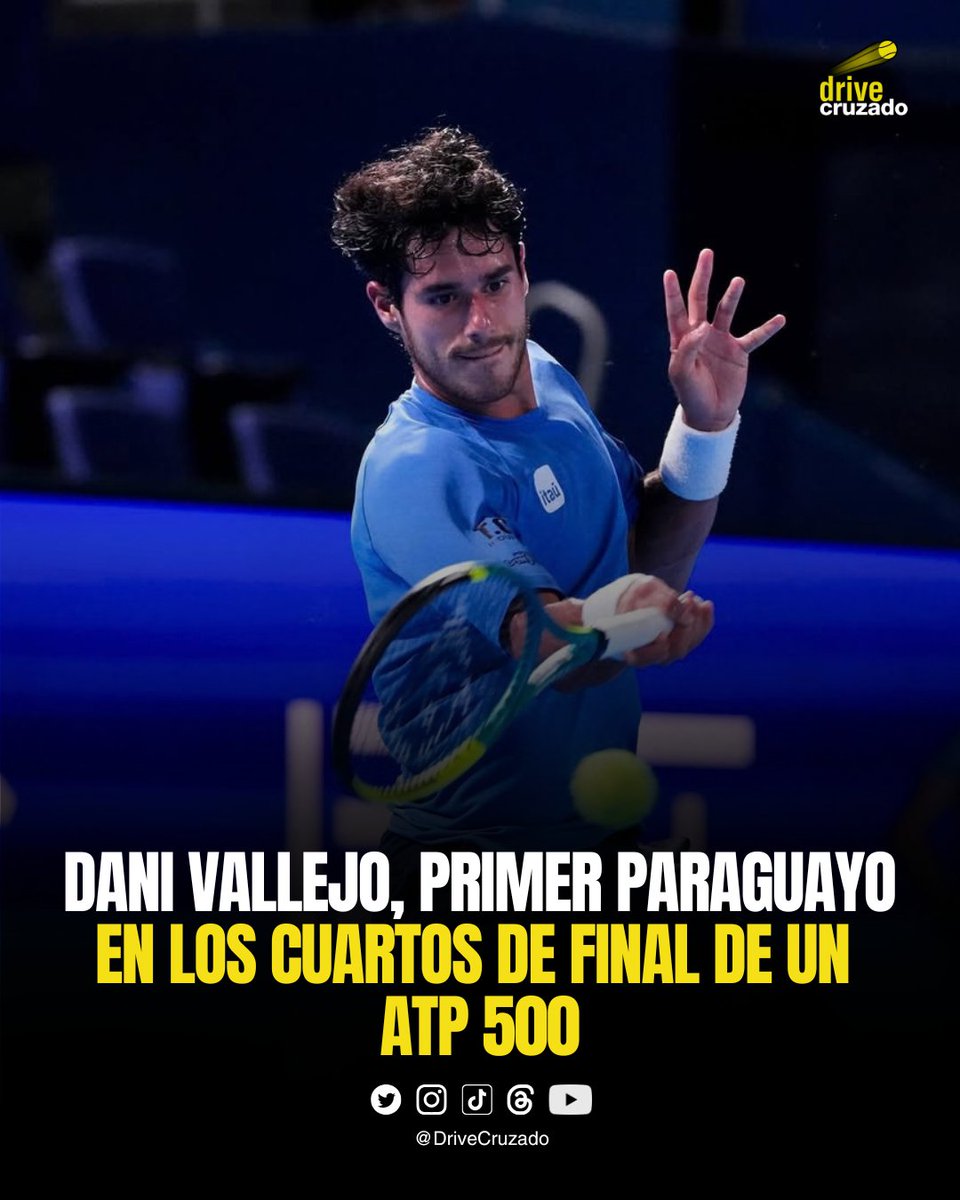 DriveCruzado's tweet photo. ¡Otro logro desbloqueado! 🔓

Daniel Vallejo 🇵🇾 en su debut dentro de un ATP 500, se convirtió en el primer paraguayo en los cuartos de final de un evento de esta categoría.

Felicitaciones para Dani y todo el equipo por este logro 👏🏻

Vía @TennisTV https://t.co/yTBFkZJIUv