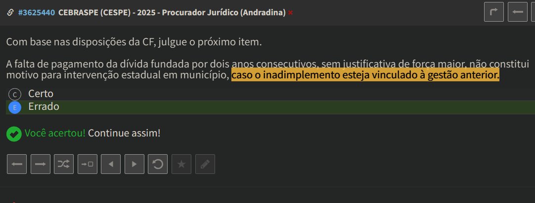 hackanconcurso's tweet photo. Pouco importa se o inadimplemento decorre de gestão atual ou foi herdado de gestão anterior. Desta forma, se gestão anterior não pagar dívida fundada por 2 anos poderá ensejar intervenção Estadual em município https://t.co/Gp585SvSvb