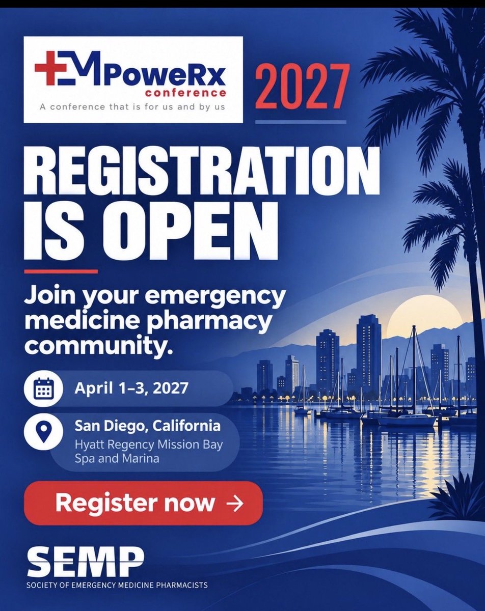 PharmD_intheED's tweet photo. Six years ago, EMPoweRx was just an idea: build the EM pharmacy conference we wished existed. No dress code. Affordable. Resident posters. networking. Hands-on skills. In 2027, nearly half the program will be workshops. 

April 1–3 | San Diego 🌴

https://t.co/3TiTukT6md https://t.co/ePoepgCZZZ