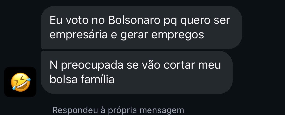 lvzbru's tweet photo. inteligente é você que largou a escola pra passar o dia dando pra macho e ainda apoia a direita https://t.co/rplK54585p