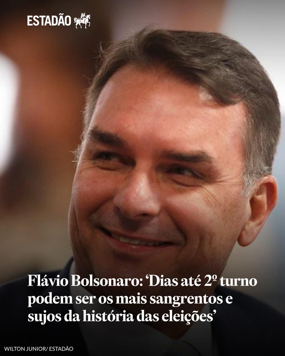 Estadao's tweet photo. Flávio Bolsonaro: ‘Dias até 2º turno podem ser os mais sangrentos e sujos da história das eleições’ | ‘Imagina quantos gols de mão o PT não vai tentar fazer com seus amigos no STF e no TSE nesse período’, questiona candidato do PL à Presidência https://t.co/GAmq8BtK9p https://t.co/lWmmPPPGRX