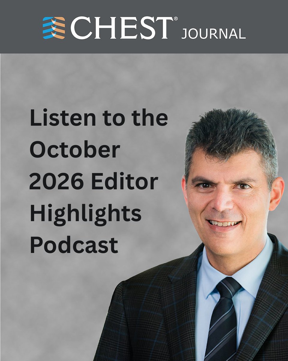 accpchest's tweet photo. CHEST® journal's Editor in Chief Peter Mazzone, MD, MPH, FCCP, highlights key research published in the journal CHEST October 2026 issue, including an examination of the associations of mucus plugs with prognosis in COPD, an investigation into the association of in-hospital influenza vaccination with reduced one-year mortality in critically ill patients with chronic pulmonary disease, and more. 

Listen now: https://t.co/TNlmfqVhPH
#MedEd #JournalCHEST #MedicalJournal #Pulmonology #Pulmonary #Lungs #Healthcare #LungHealth #LungDisease #Asthma #COPD #CriticalCare #SleepMed #LungCancer