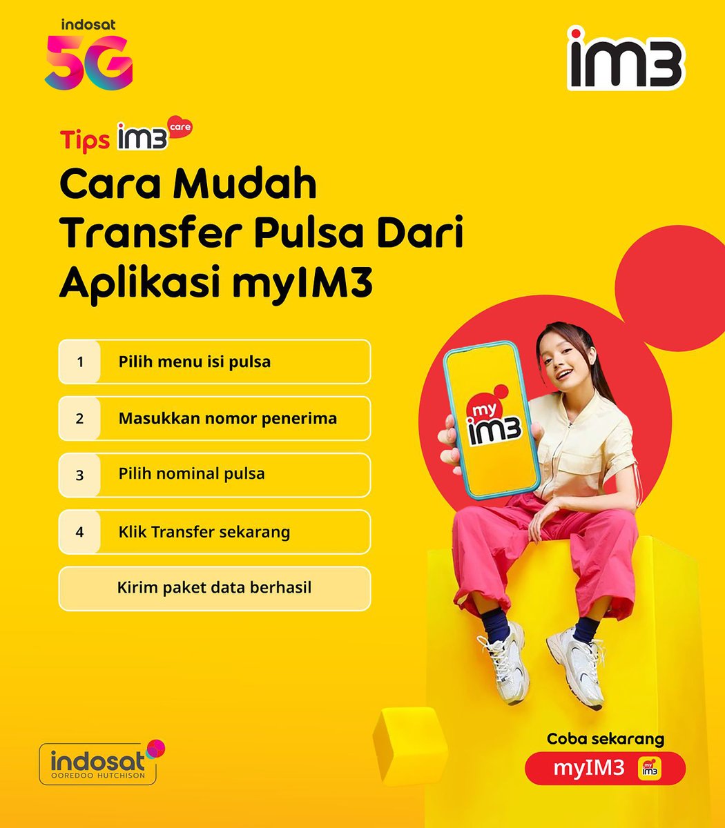 CareIM3's tweet photo. Teman atau keluarga lagi butuh pulsa?📱

Kamu bisa bantu dengan transfer pulsa langsung melalui aplikasi myIM3.
Cek caranya di sini, #SahabatBaikku 💛 https://t.co/7zhfHkHyou