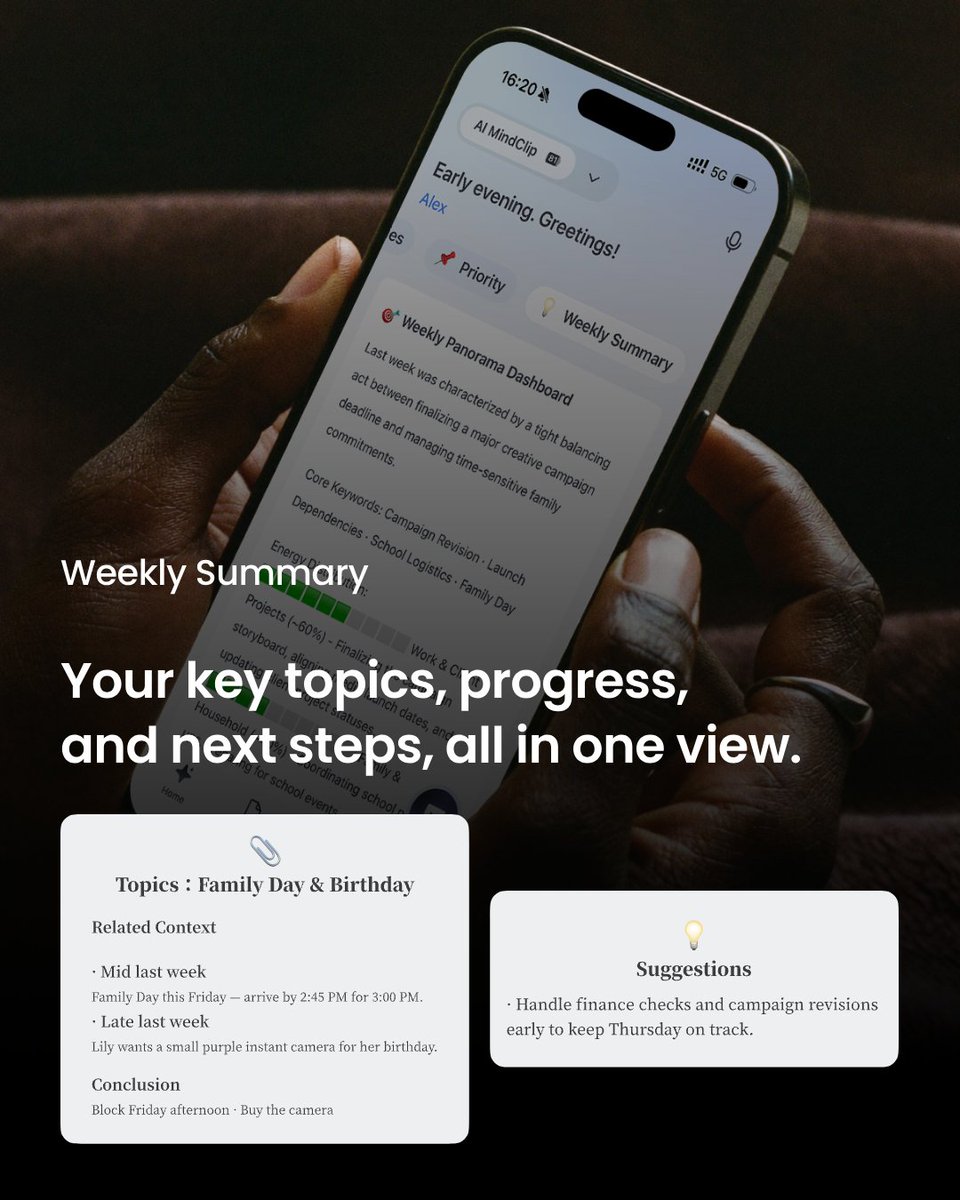 SwitchBot's tweet photo. Too many conversations. Too many things to remember.
AI MindClip helps turn the important parts into to-dos, memories, and summaries.
So you don’t have to keep everything in your head.
Discover more 👇
Amazon: https://t.co/oI3HlCWHHr
SwitchBot Official: https://t.co/zZUGdmohXp
#SwitchBot #AIMindClip #AIAssistant